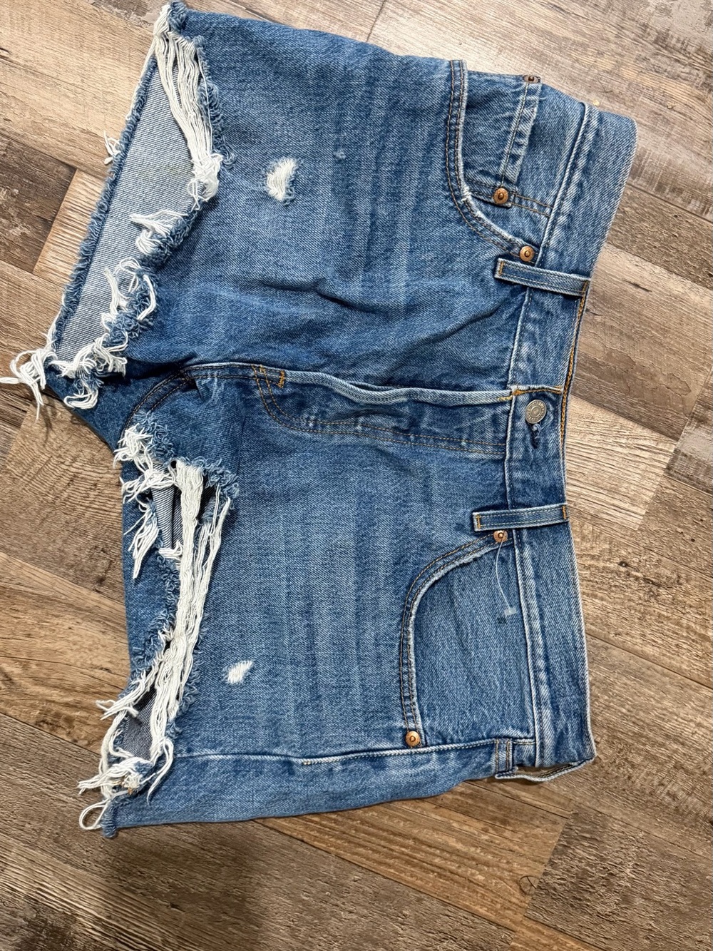 Levi Distressed High-Waist Denim Shorts - Blue